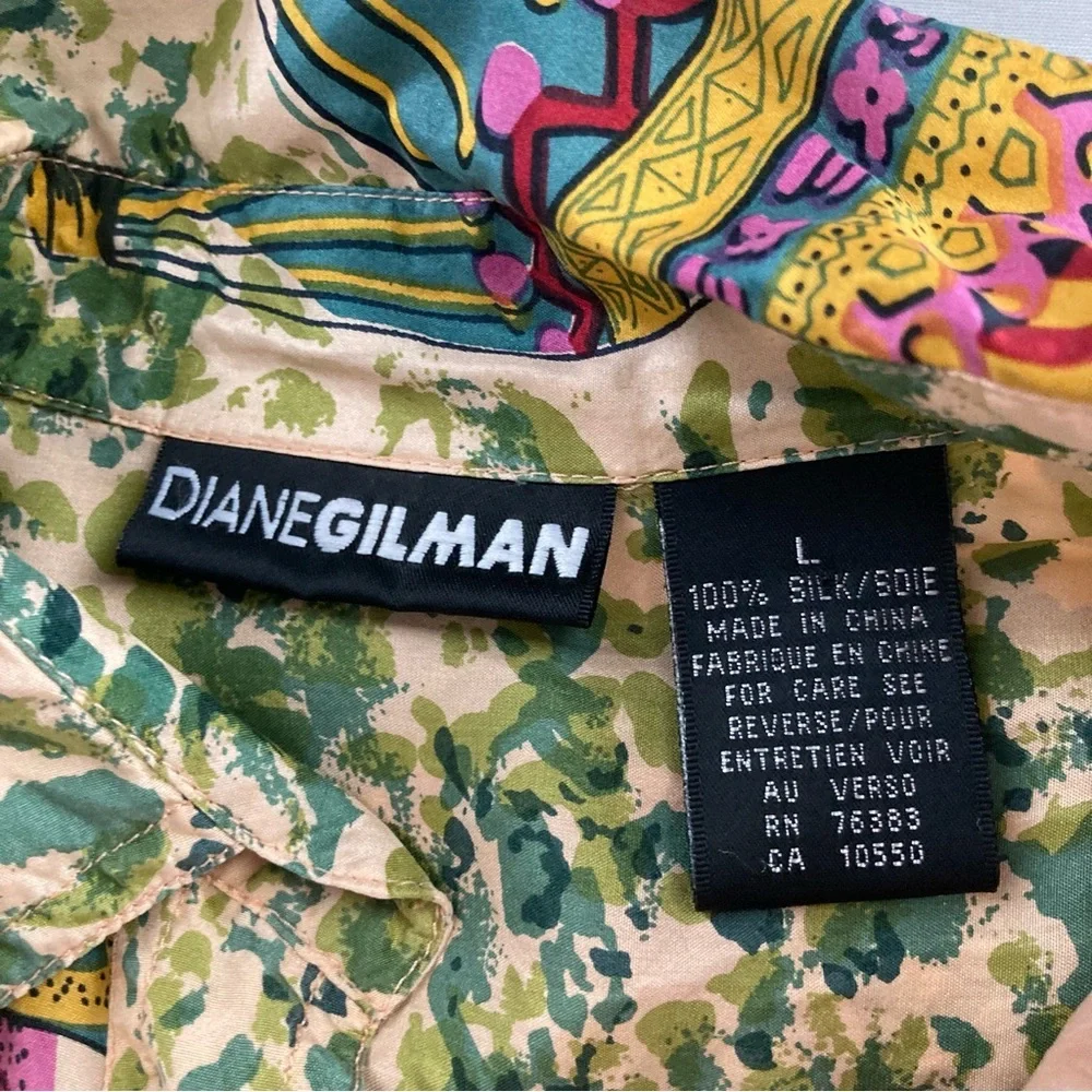 Vintage 90s silk Diane Gillman Hot Air Balloon novelty blouse button up size L - Picture 5 of 12